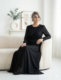ماکسی مجلسی زنانه بالاتنه دانتل مخمل برجسته و سنگ و نگین دوختنی دامن حریر(نفس)