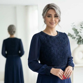 ماکسی مجلسی زنانه بالاتنه دانتل مخمل برجسته و سنگ و نگین دوختنی دامن حریر(نفس)
