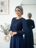 ماکسی مجلسی زنانه بالاتنه دانتل مخمل برجسته و سنگ و نگین دوختنی دامن حریر(نفس)