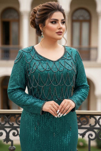 پیراهن مجلسی زنانه سایز بزرگ پولک زارا متریال فول کریستال تراشه کار شده مدل (میدی سیما )