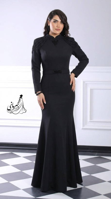 پیراهن مجلسی زنانه سنگ کریستال کاپدار کمربند نگینی (سوگند)