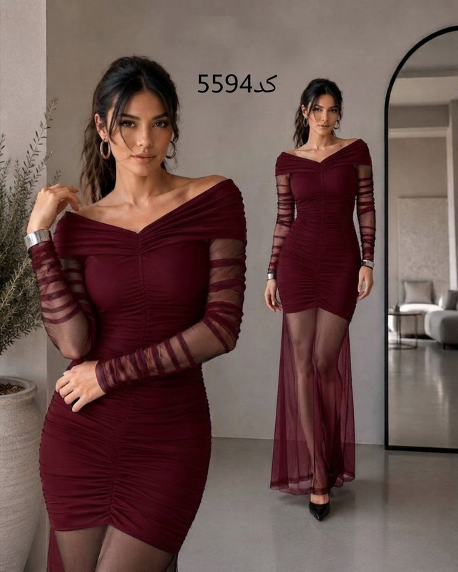 ماکسی مجلسی زنانه فلامنت و تور مدل (هاریکا)