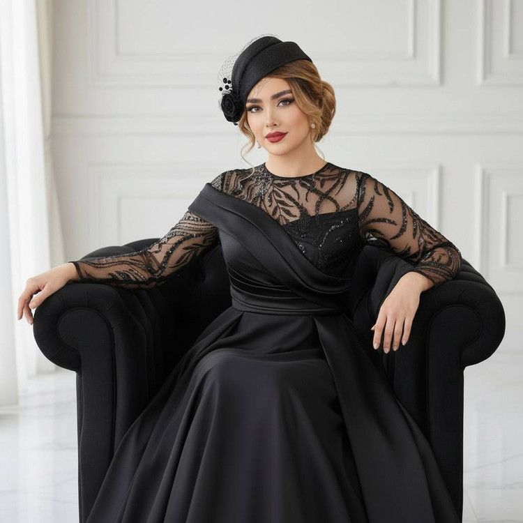 پیراهن مجلسی زنانه حریر پولکی و گلدوزی شده ترک و دامن ساتن مدل (ارغوان )