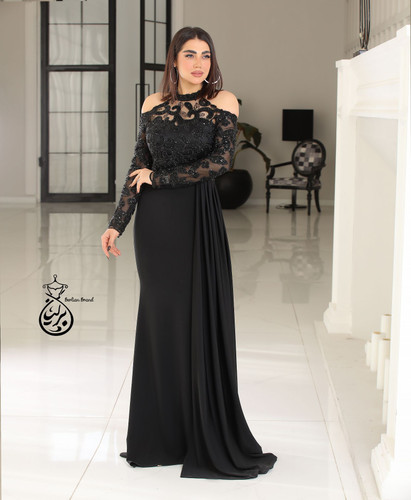 ماکسی مجلسی زنانه کرپ غواصی و خرجکار گل برجسته ترک مدل (ترلان)