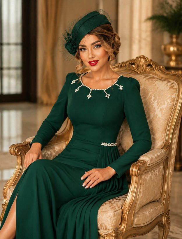 ماکسی مجلسی زنانه چاک دار مازراتی گرم بالا سنگ دوزی شده دوخت و پارچه کیفیت تضمینی مدل (هاله)