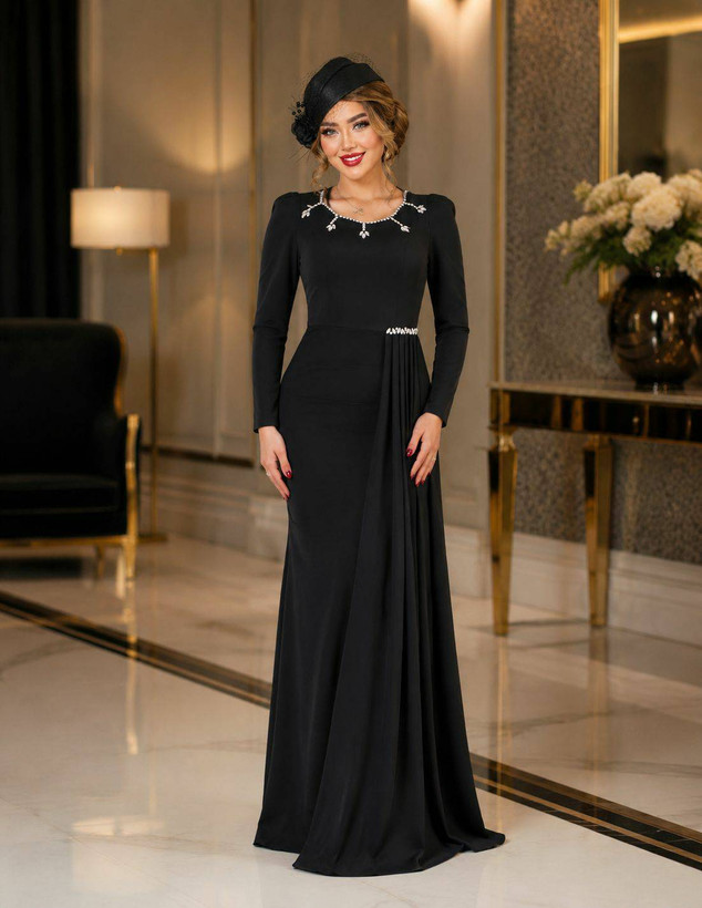 ماکسی مجلسی زنانه چاک دار مازراتی گرم بالا سنگ دوزی شده دوخت و پارچه کیفیت تضمینی مدل (هاله)