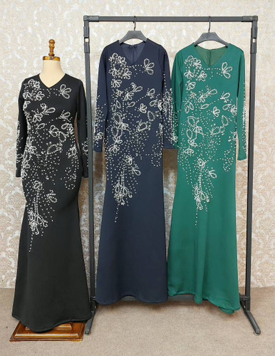 ماکسی مجلسی ساناز جنس : غواصی گرمبالا (مروارید و سنگ و نگین کاری ) (قد۱۵۰)(زیپداره)
