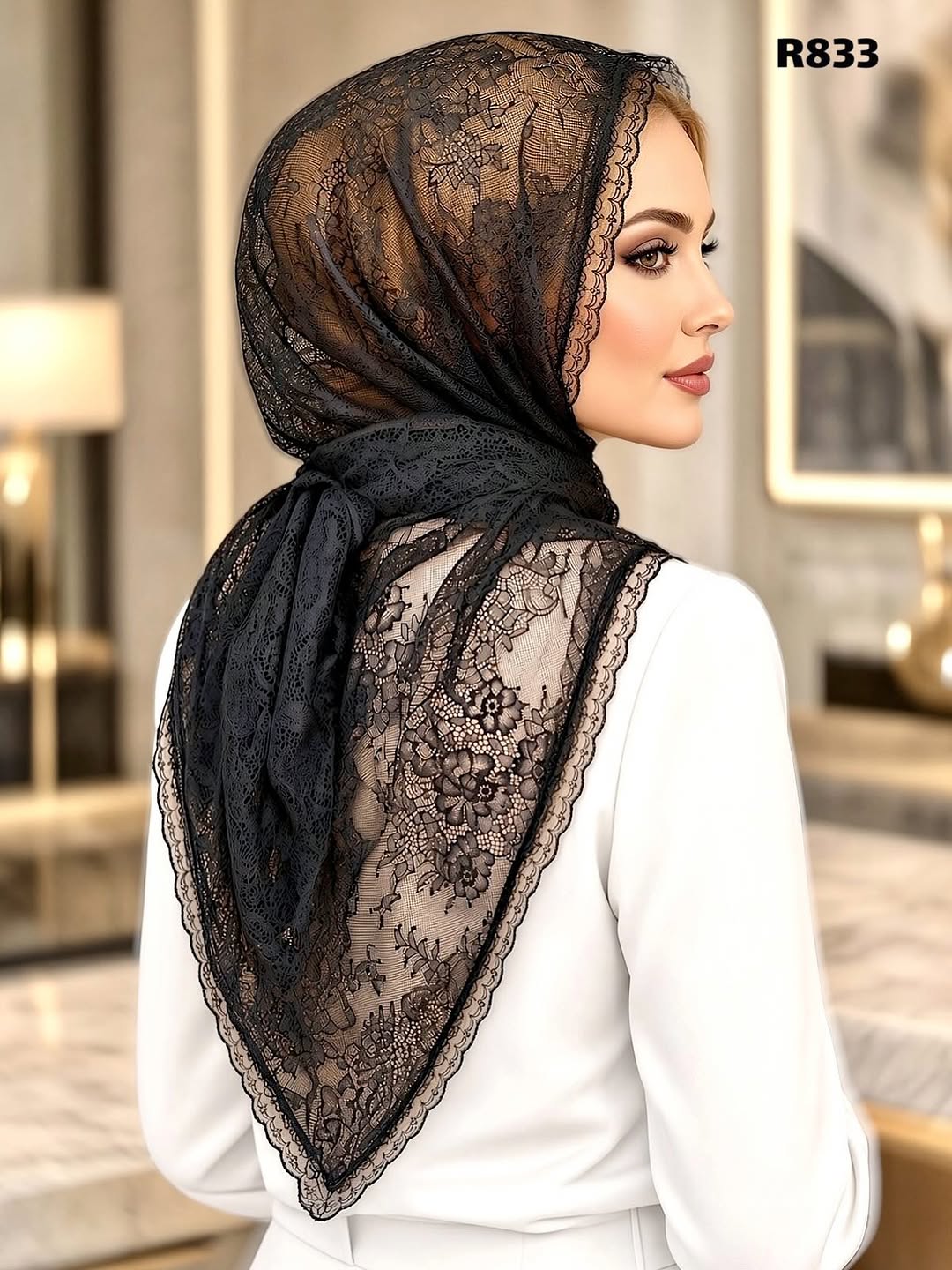 اسکارف گیپور سه‌گوش گیپور لطیف + لبه دانتل