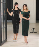 پیراهن مجلسی دخترانه قواصی ساتن سنگدوزی شده (آنیل)