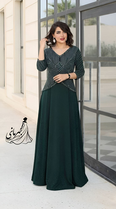 پیراهن مجلسی (روناک) قواره دار و دارای سایز بزرگ ✅️ کاپدار دیزاین شده با نگین dmc و مروارید پانچ (بدون ریزش ) جنس : لمه درجه یک