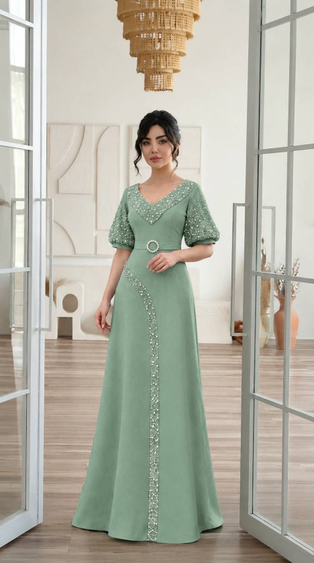 ماکسی مرجان جنس و دوخت مزونی تضمینی کاپدار کمربند میخوره جنس : مازراتی درجه یک و نگین
