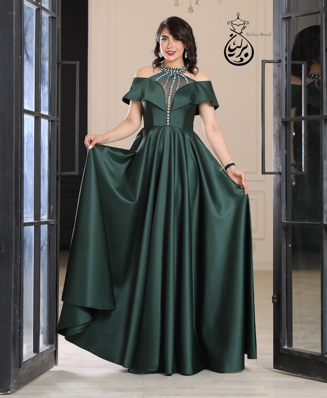 پیراهن مجلسی زنانه ساتن آمریکایی نگین دوزی شده مدل (نهال)