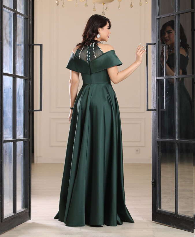 پیراهن مجلسی زنانه ساتن آمریکایی نگین دوزی شده مدل (نهال)