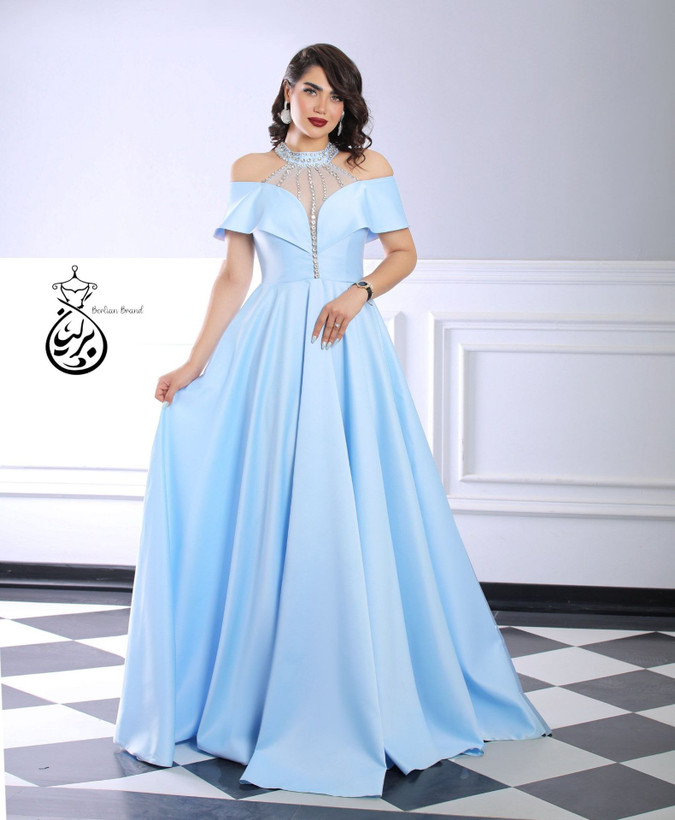 پیراهن مجلسی زنانه ساتن آمریکایی نگین دوزی شده مدل (نهال)