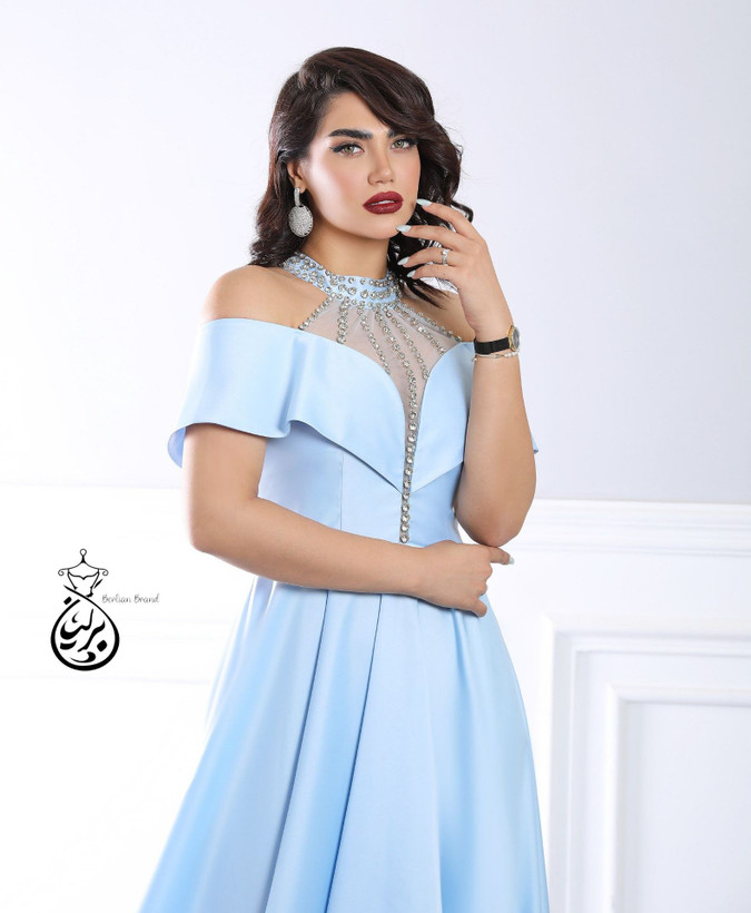 پیراهن مجلسی زنانه ساتن آمریکایی نگین دوزی شده مدل (نهال)